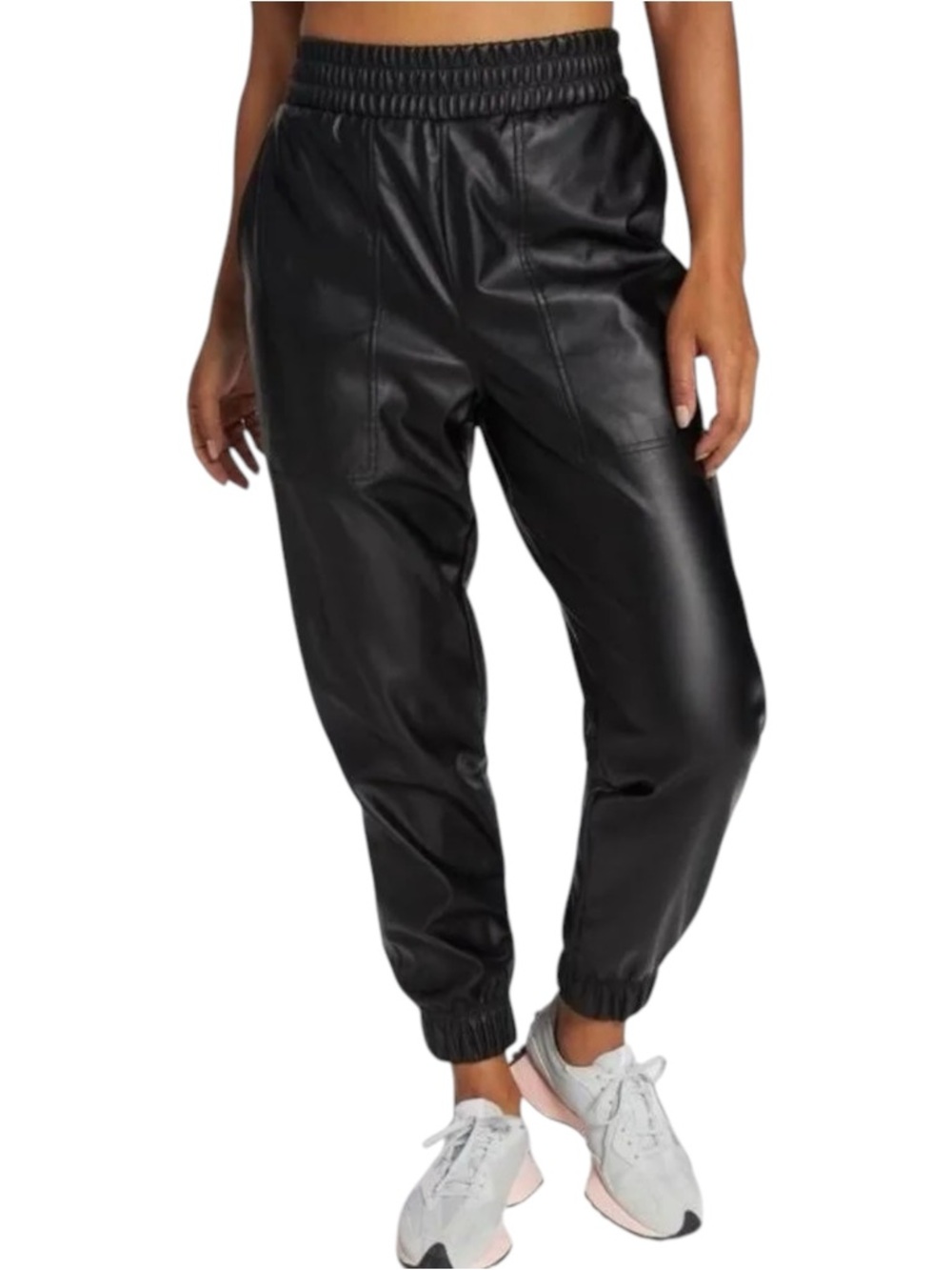 CALIA by Carrie Underwood Sz MEDIUM Black Faux Leather Joggers Pants Pockets